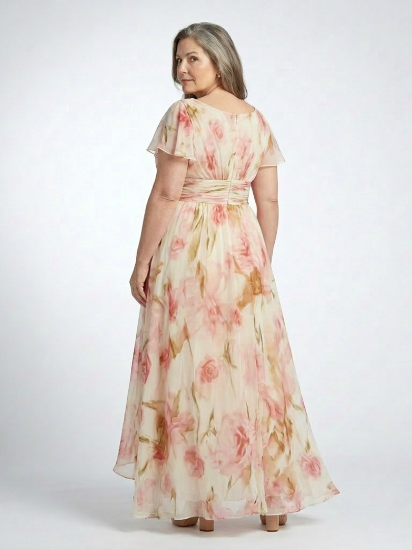 Elara | Vestido largo floral de manga corta