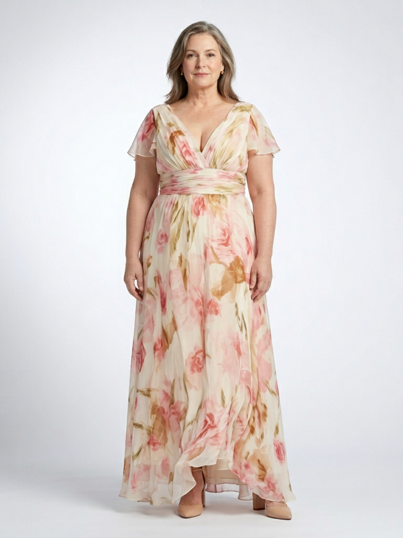 Elara | Vestido largo floral de manga corta