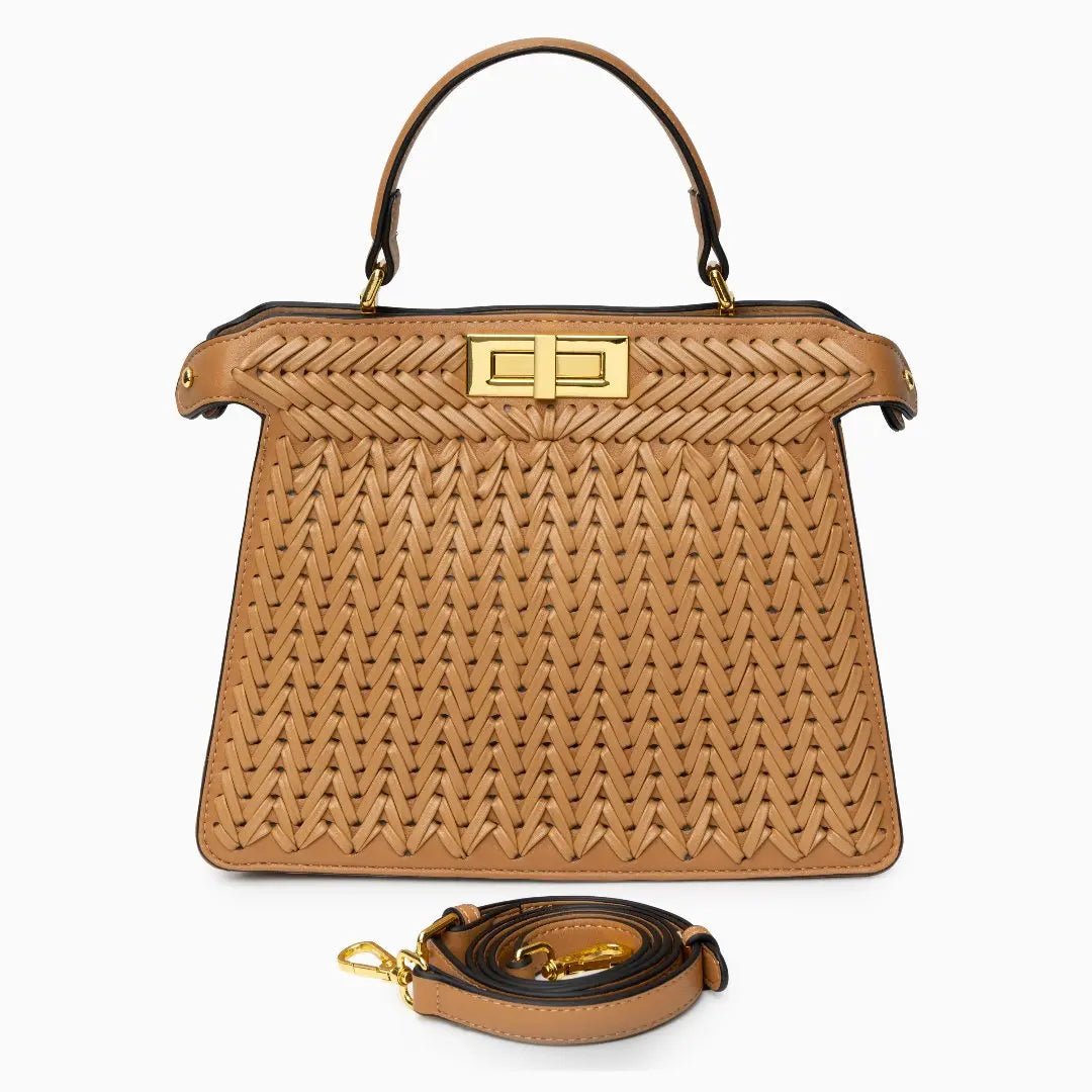 Bolso Estelle de Cuero Trenzado – Cierre Dorado Elegante
