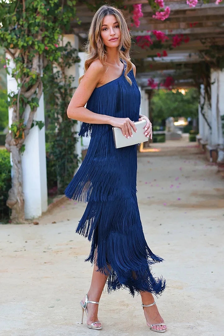 Vestido Zafiro- Elegante Con Flecos