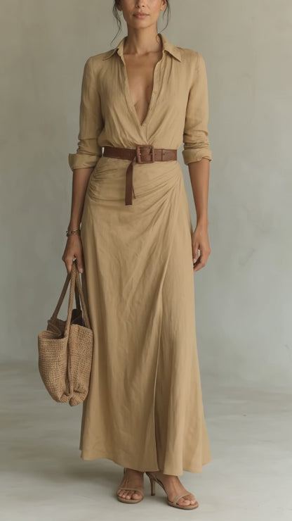 Luna | Vestido Largo Elegante con Escote en V y Diseño Cruzado