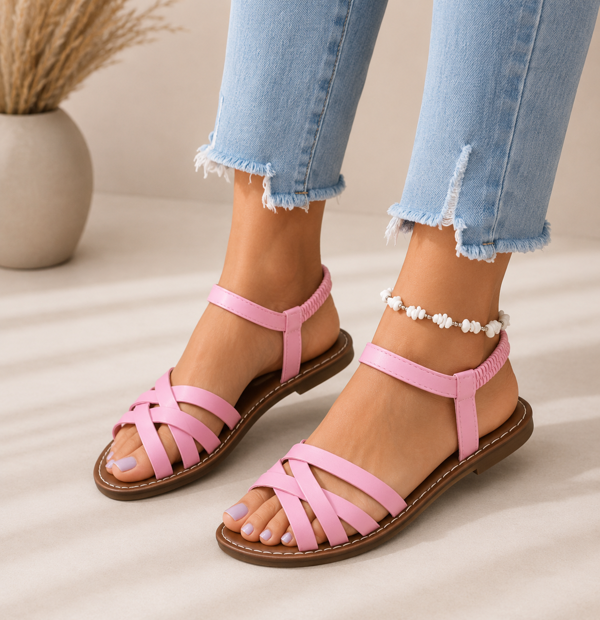 Sandalias planas de mujer con tiras cruzadas - Gema