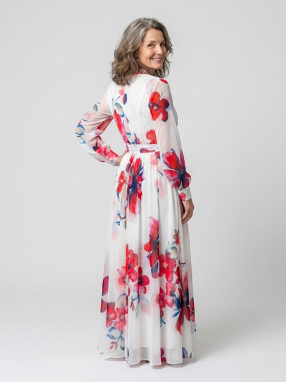 Loli - Vestido largo con estampado de flores y mangas largas