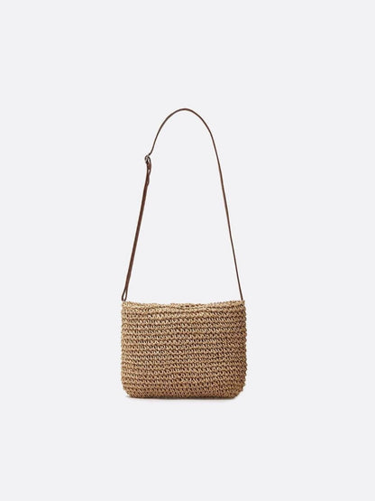 Bolso Bandolera de Paja y Crochet con Cuadros de Colores