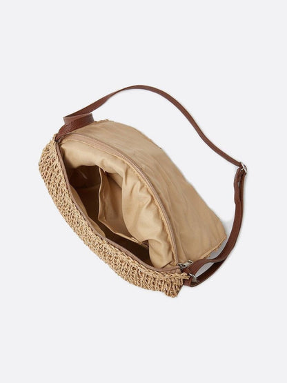 Bolso Bandolera de Paja y Crochet con Cuadros de Colores