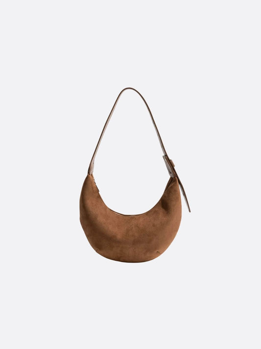 Bolso de Hombro en Forma de Media Luna con Acabado de Ante