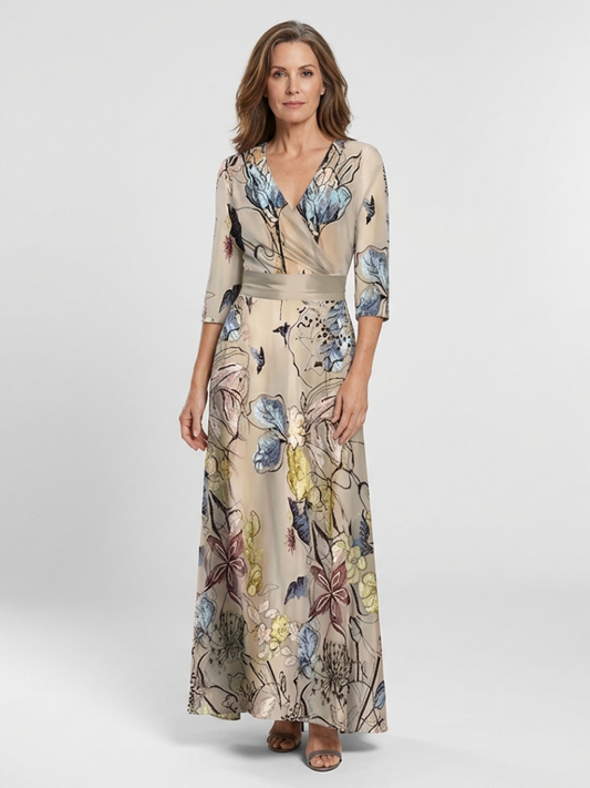Margaret | Vestido largo envolvente con estampado floral