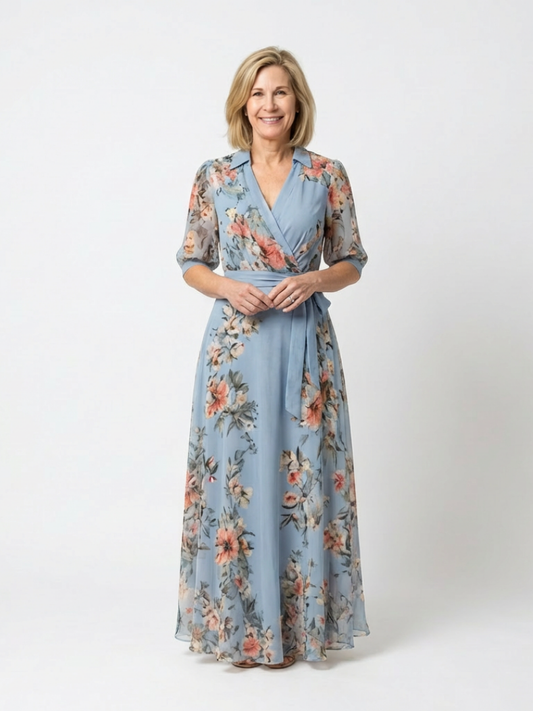 Elowe | Vestido largo con estampado floral y cuello en V