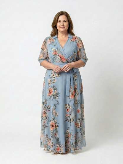 Elowe | Vestido largo con estampado floral y cuello en V