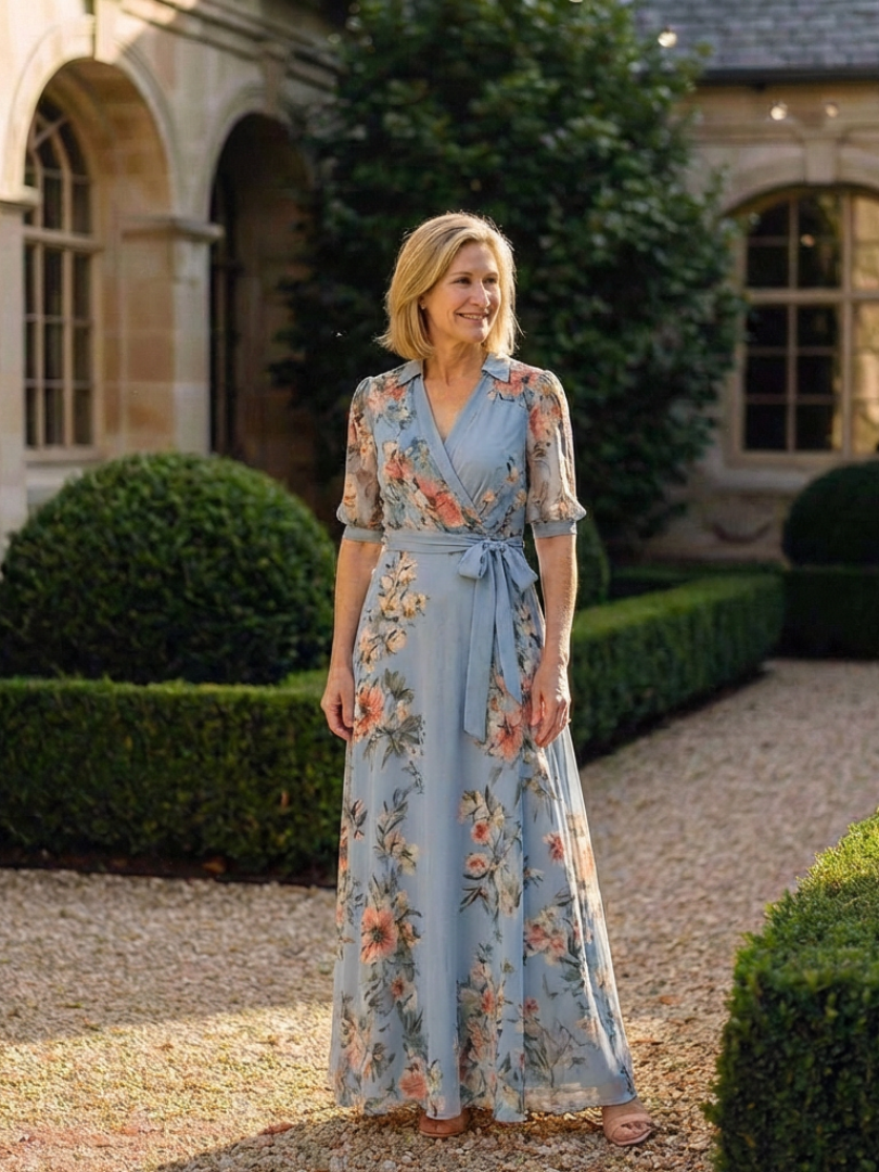Elowe | Vestido largo con estampado floral y cuello en V