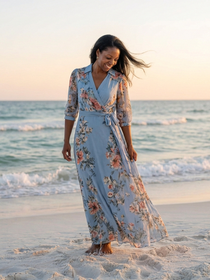 Elowe | Vestido largo con estampado floral y cuello en V
